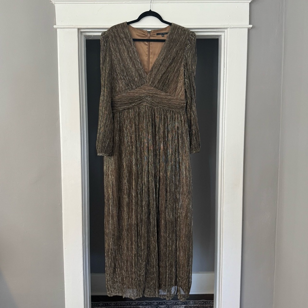 Alex Marie Metallic Pleated Maxi Gown | Size 16P | Elegant Evening Dress - Picture 2 of 9